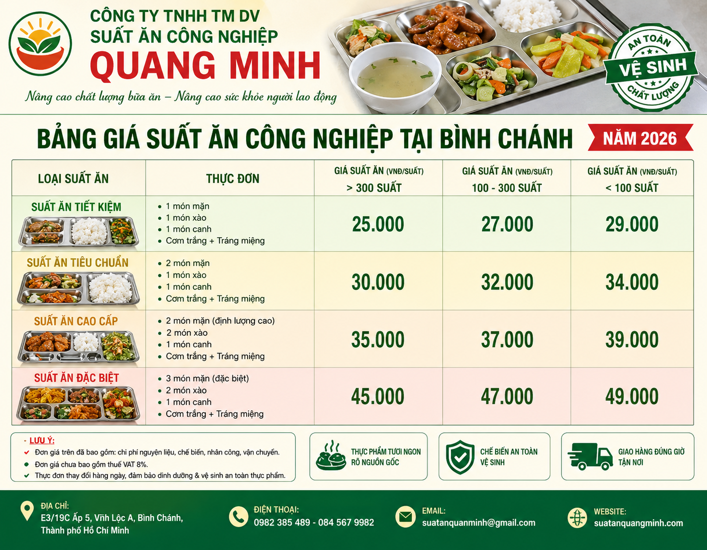 Bảng Giá Suất Ăn Công Nghiệp Bình Chánh 2026